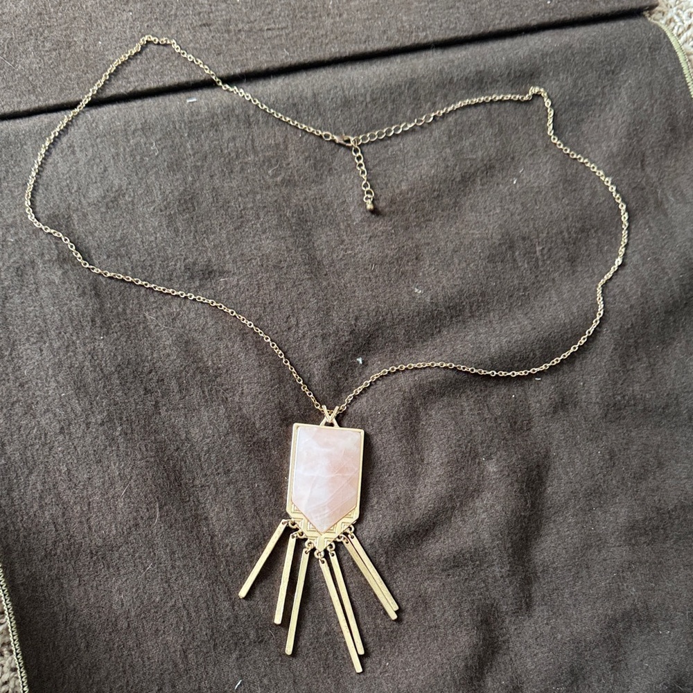 Gold Tone Necklace with Pink Stone Pendant